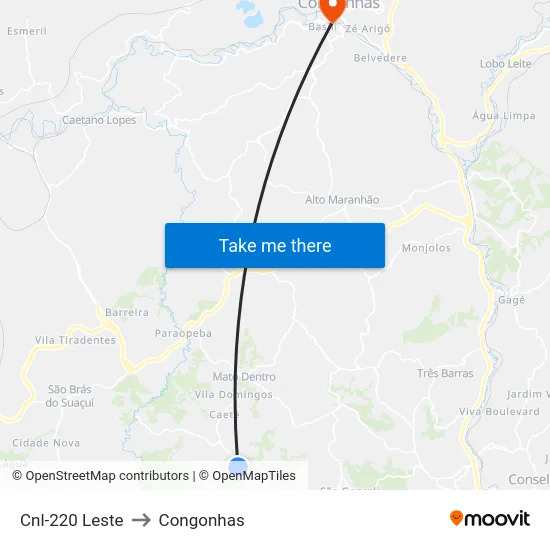 Cnl-220 Leste to Congonhas map