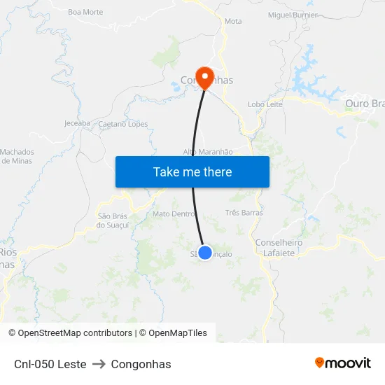 Cnl-050 Leste to Congonhas map