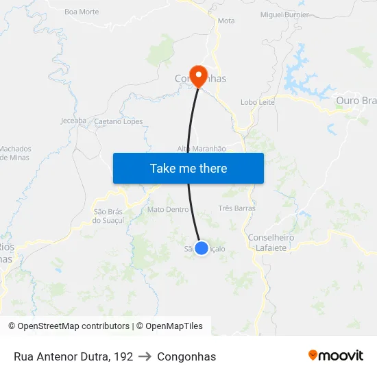 Rua Antenor Dutra, 192 to Congonhas map