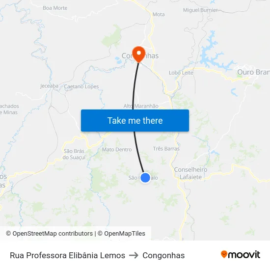Rua Professora Elibânia Lemos to Congonhas map