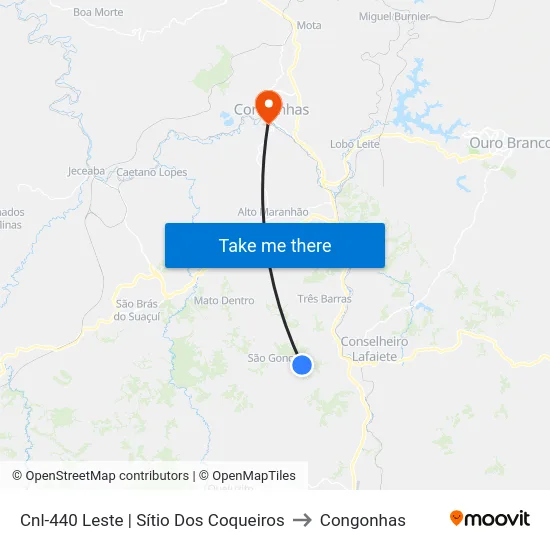 Cnl-440 Leste | Sítio Dos Coqueiros to Congonhas map