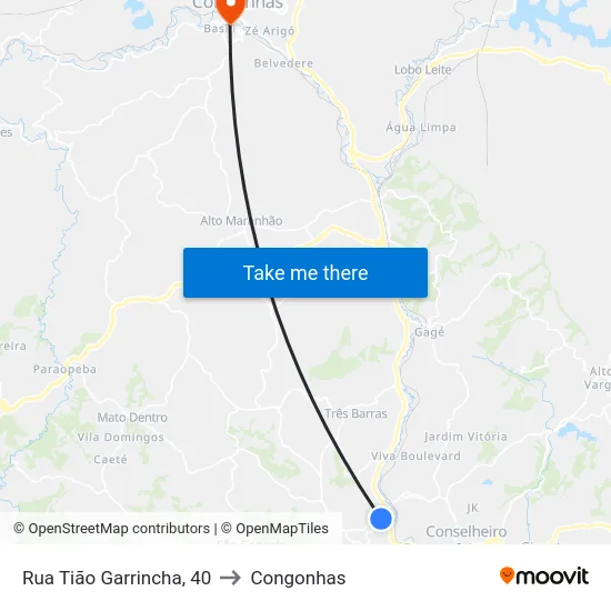 Rua Tião Garrincha, 40 to Congonhas map