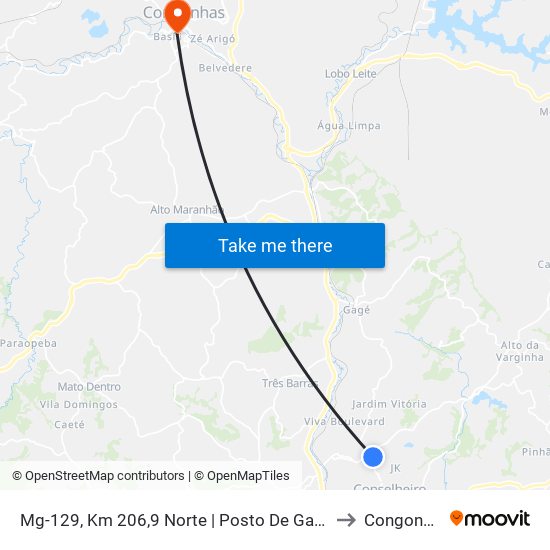 Mg-129, Km 206,9 Norte | Posto De Gasolina to Congonhas map