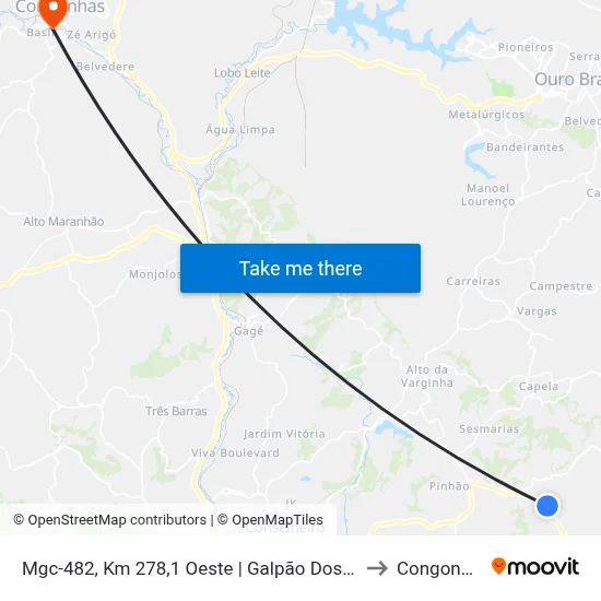 Mgc-482, Km 278,1 Oeste | Galpão Dos Pires to Congonhas map
