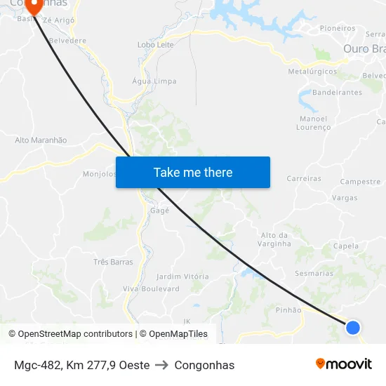 Mgc-482, Km 277,9 Oeste to Congonhas map