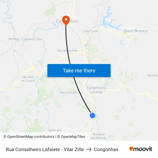 Rua Conselheiro Lafaiete - Vilar Zille to Congonhas map