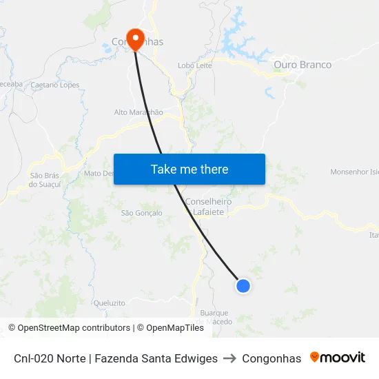 Cnl-020 Norte | Fazenda Santa Edwiges to Congonhas map