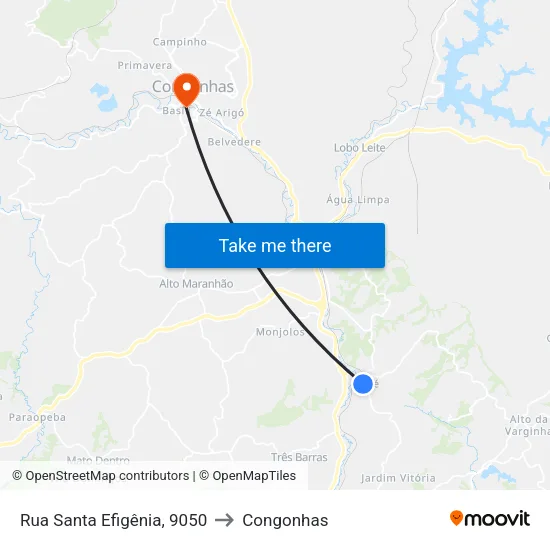Rua Santa Efigênia, 9050 to Congonhas map