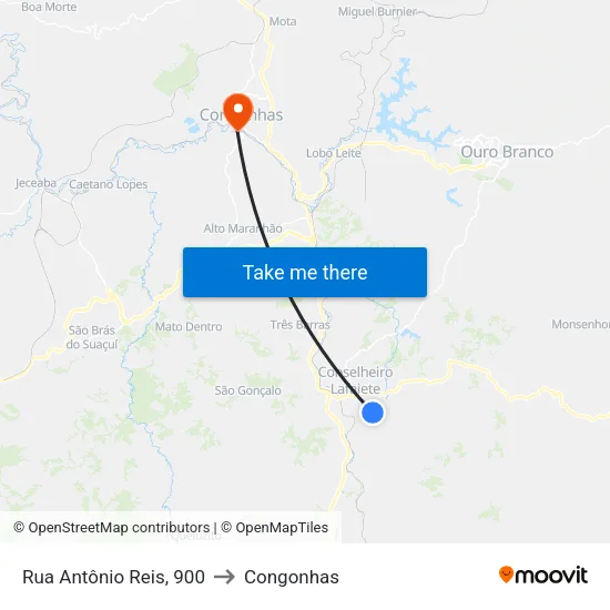Rua Antônio Reis, 900 to Congonhas map
