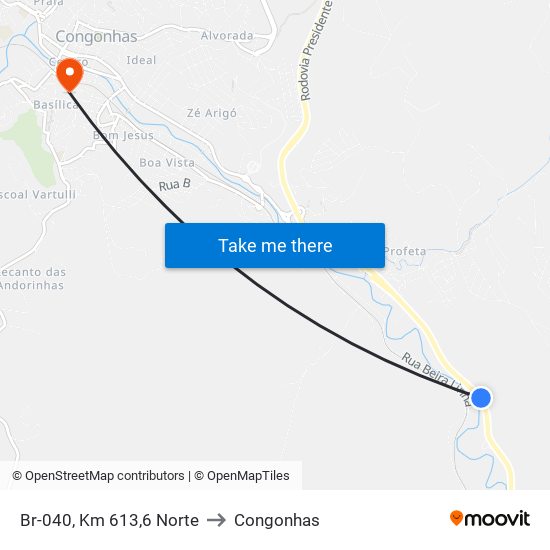 Br-040, Km 613,6 Norte to Congonhas map