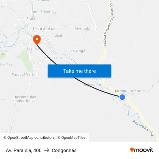 Av. Paralela, 400 to Congonhas map