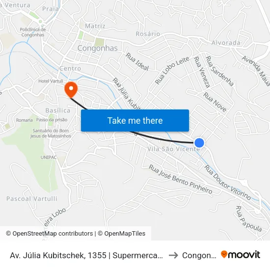 Av. Júlia Kubitschek, 1355 | Supermercado Damata to Congonhas map