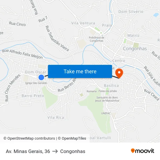Av. Minas Gerais, 36 to Congonhas map