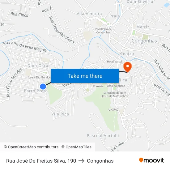 Rua José De Freitas Silva, 190 to Congonhas map