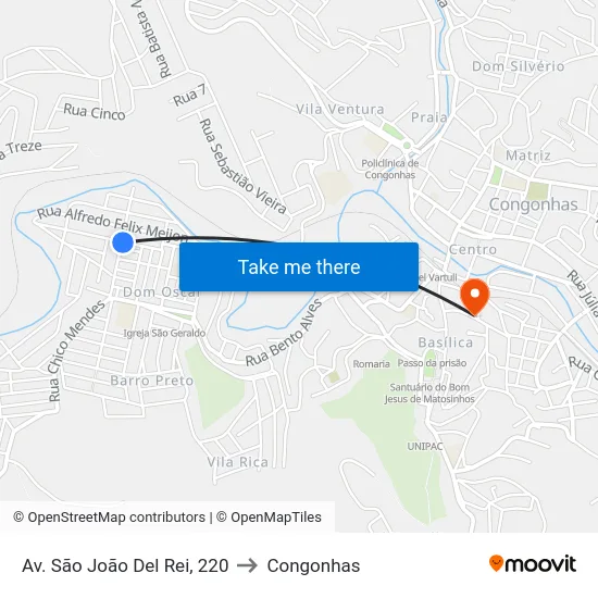 Av. São João Del Rei, 220 to Congonhas map