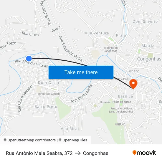 Rua Antônio Maia Seabra, 372 to Congonhas map