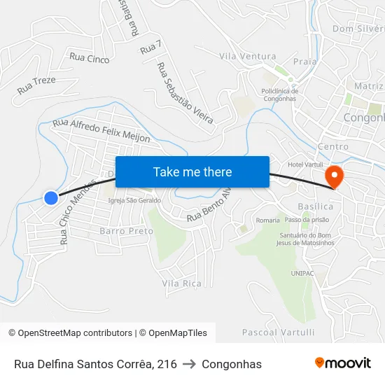 Rua Delfina Santos Corrêa, 216 to Congonhas map