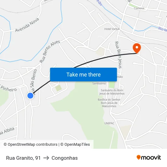Rua Granito, 91 to Congonhas map