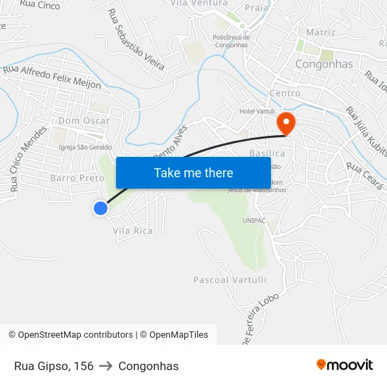 Rua Gipso, 156 to Congonhas map