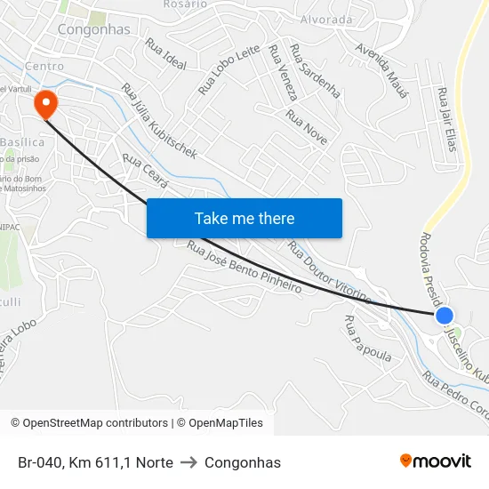 Br-040, Km 611,1 Norte to Congonhas map