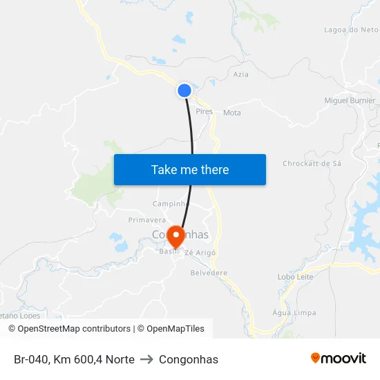 Br-040, Km 600,4 Norte to Congonhas map