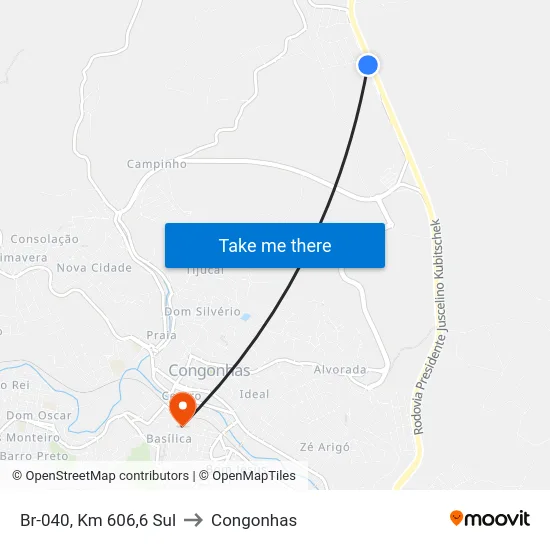 Br-040, Km 606,6 Sul to Congonhas map