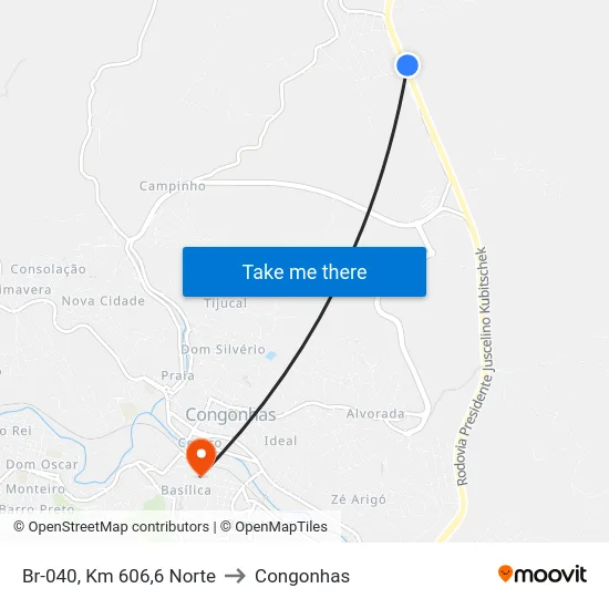 Br-040, Km 606,6 Norte to Congonhas map