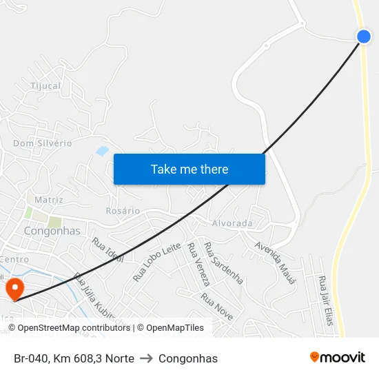 Br-040, Km 608,3 Norte to Congonhas map