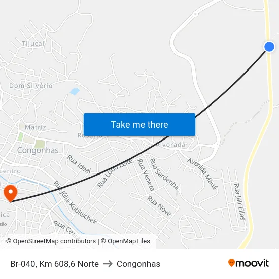 Br-040, Km 608,6 Norte to Congonhas map