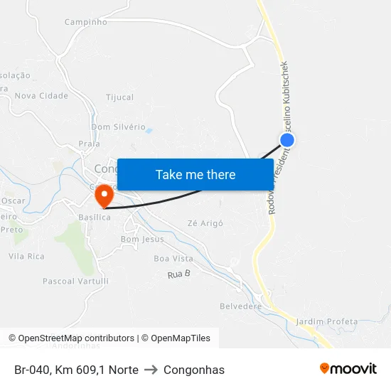Br-040, Km 609,1 Norte to Congonhas map