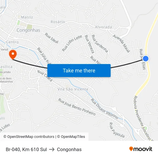 Br-040, Km 610 Sul to Congonhas map