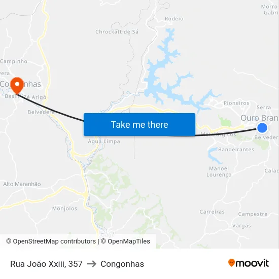 Rua João Xxiii, 357 to Congonhas map