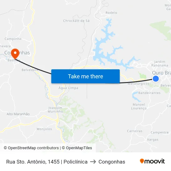 Rua Sto. Antônio, 1455 | Policlínica to Congonhas map