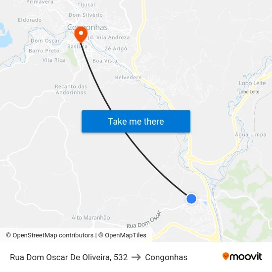 Rua Dom Oscar De Oliveira, 532 to Congonhas map