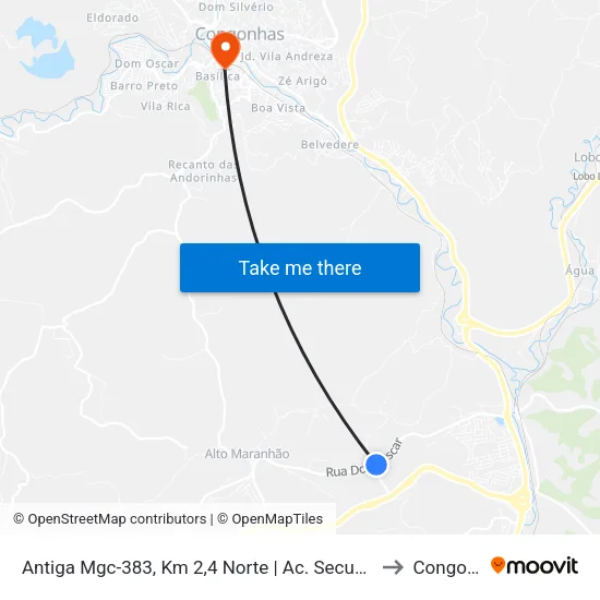 Antiga Mgc-383, Km 2,4 Norte | Ac. Secundário À Mgc-383 to Congonhas map