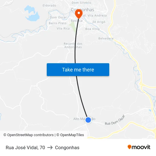 Rua José Vidal, 70 to Congonhas map