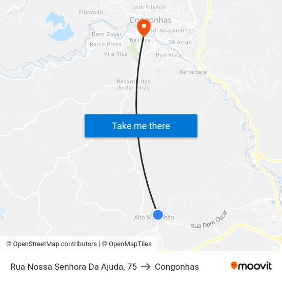 Rua Nossa Senhora Da Ajuda, 75 to Congonhas map