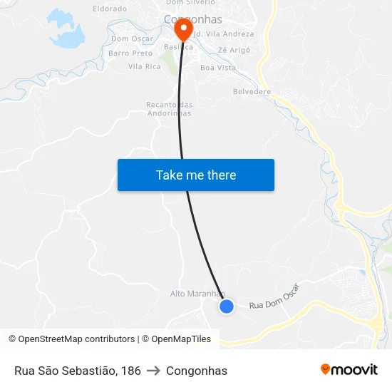 Rua São Sebastião, 186 to Congonhas map