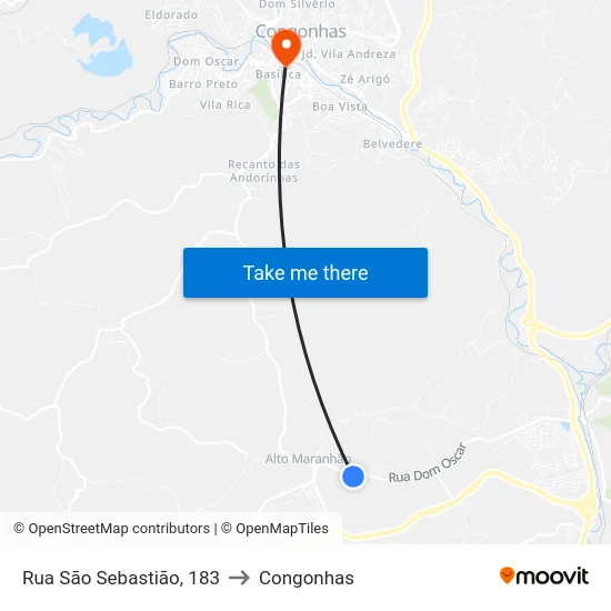 Rua São Sebastião, 183 to Congonhas map