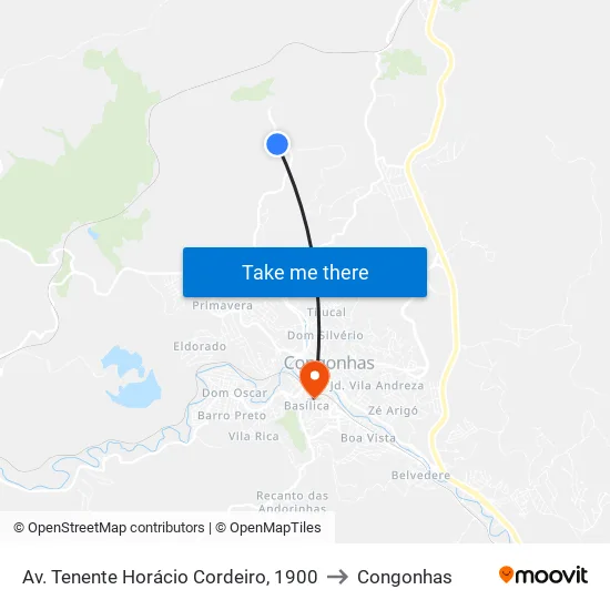 Av. Tenente Horácio Cordeiro, 1900 to Congonhas map
