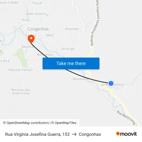 Rua Virgínia Josefina Guerra, 152 to Congonhas map