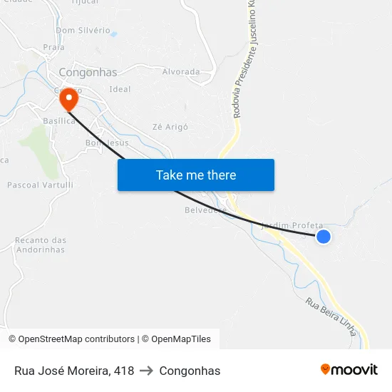 Rua José Moreira, 418 to Congonhas map