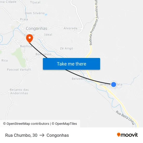 Rua Chumbo, 30 to Congonhas map