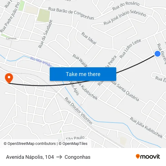 Avenida Nápolis, 104 to Congonhas map