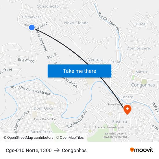 Cgs-010 Norte, 1300 to Congonhas map