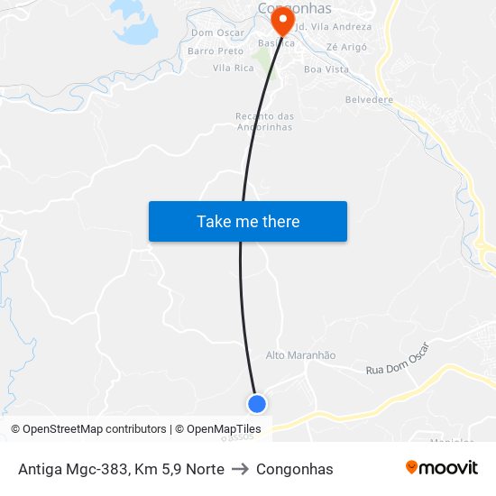 Antiga Mgc-383, Km 5,9 Norte to Congonhas map