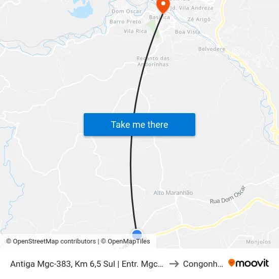 Antiga Mgc-383, Km 6,5 Sul | Entr. Mgc-383 to Congonhas map