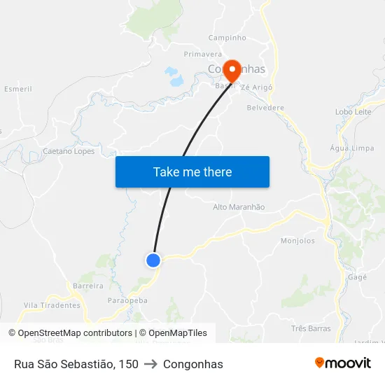 Rua São Sebastião, 150 to Congonhas map