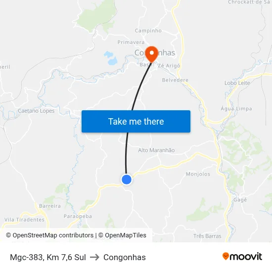 Mgc-383, Km 7,6 Sul to Congonhas map