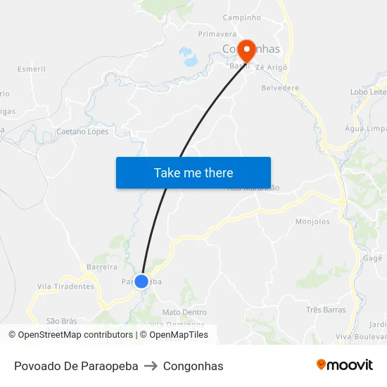 Povoado De Paraopeba to Congonhas map
